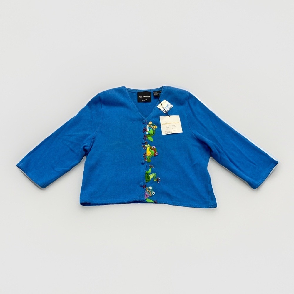 Michael Simon Cardigan Womens XL Blue Knit Frog Legs Sweater
